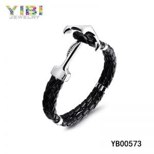 Braided Vintage Leather Bracelet With Stainless Steel Anchor