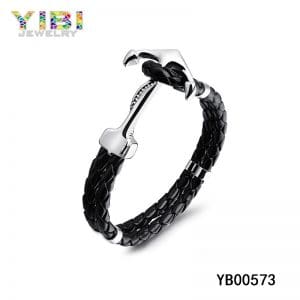 Leather Metal Anchor Bracelet