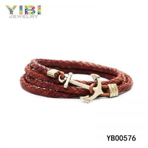 Men’s brown leather bracelets with surgical stainless steel