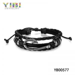 Classic Leather Bracelet With Stainless Steel Fish Hook