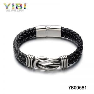 braided stainless steel leather bracelet