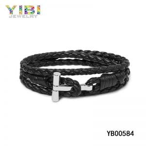 Men’s Woven Leather Bracelet With Stainless Steel
