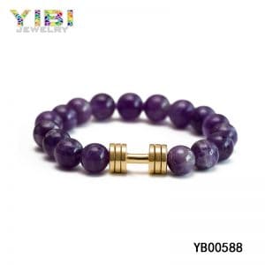 Gold plated brass amethyst bead bracelet