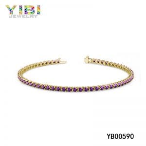 Gold plating women brass amethyst bangle