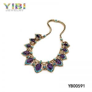Gold plating brass amethyst necklace with turquoise inlay