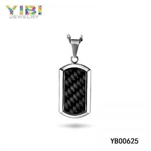 Surgical stainless steel pendant with carbon fiber inlay
