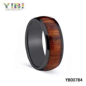 Black Men Titanium Wedding Bands with Wood Inlay