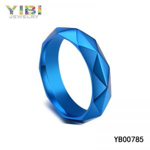 High quality funky faceted blue titanium ring