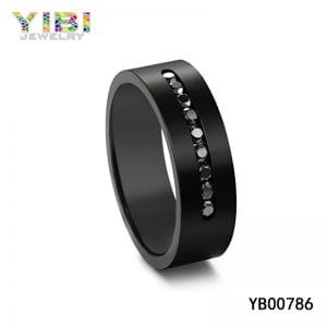 Classic black titanium wedding bands with black cz inlay