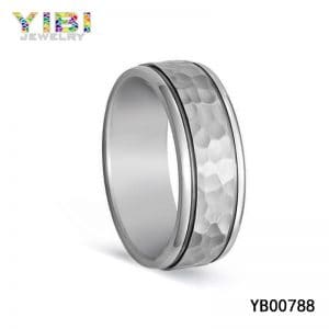 Hammered titanium mens wedding band