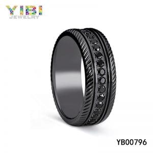 Men’s black plating titanium wedding bands with cz inlay