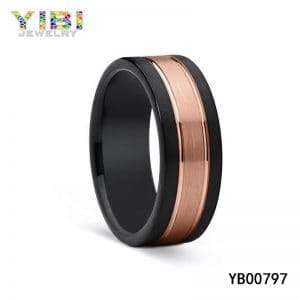 Luxury men brushed titanium ring with rose gold plated