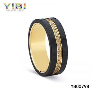 Gold plating titanium carbon fiber wedding band with cz inlay