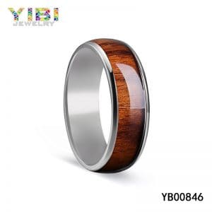 Modern high quality titanium rings with wood inlay