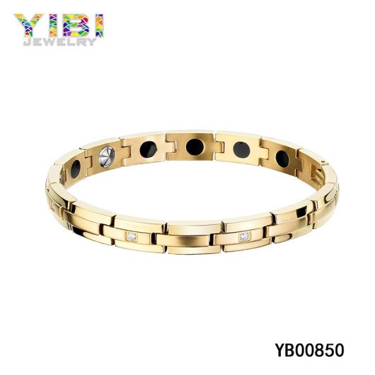 Gold Plated Mens Titanium Magnetic Bracelet