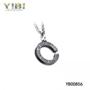 High quality engraved black titanium necklace with cz inlay