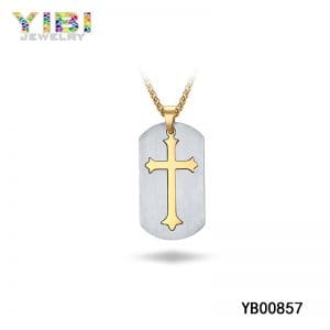 Brushed Titanium Cross Necklace with Gold Plated