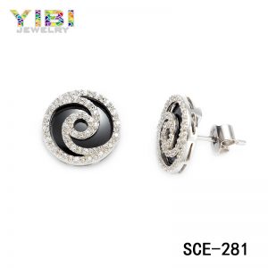 Pretty ceramic silver stud earrings with cubic zirconia inlay