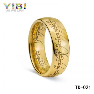 Laser engraved tungsten rings with gold plated