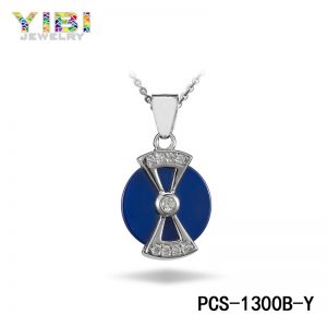 Elegant Blue Ceramic Pendant with CZ Inlay