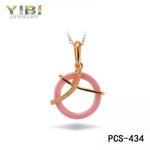 Pretty Pink Ceramic Necklace with CZ Inlay