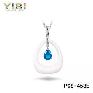 White Ceramic Necklace with Blue Cubic Zirconia