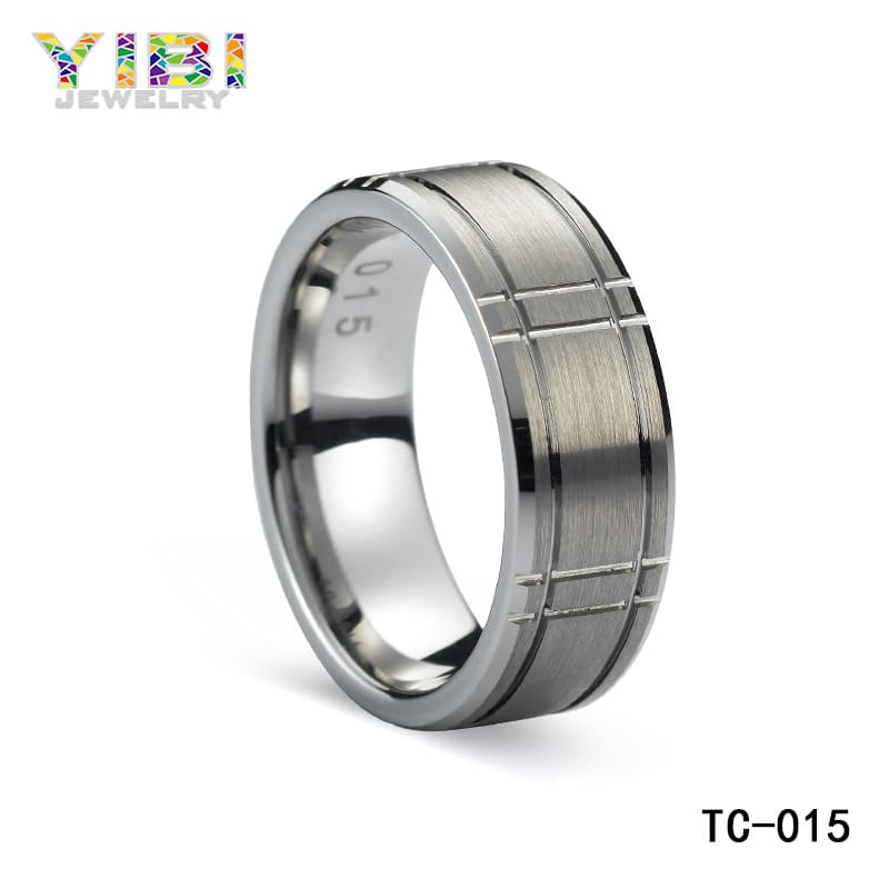 Brushed tungsten carbide wedding rings