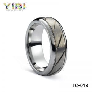 Trendy brushed metal wedding band with groove