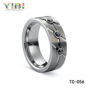 High quality brushed tungsten jewelry with black cz inlay