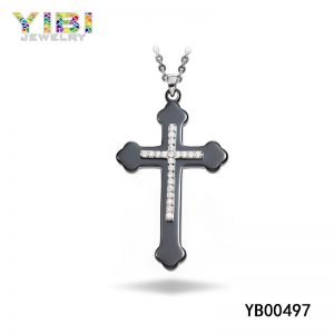 black ceramic christian cross necklace