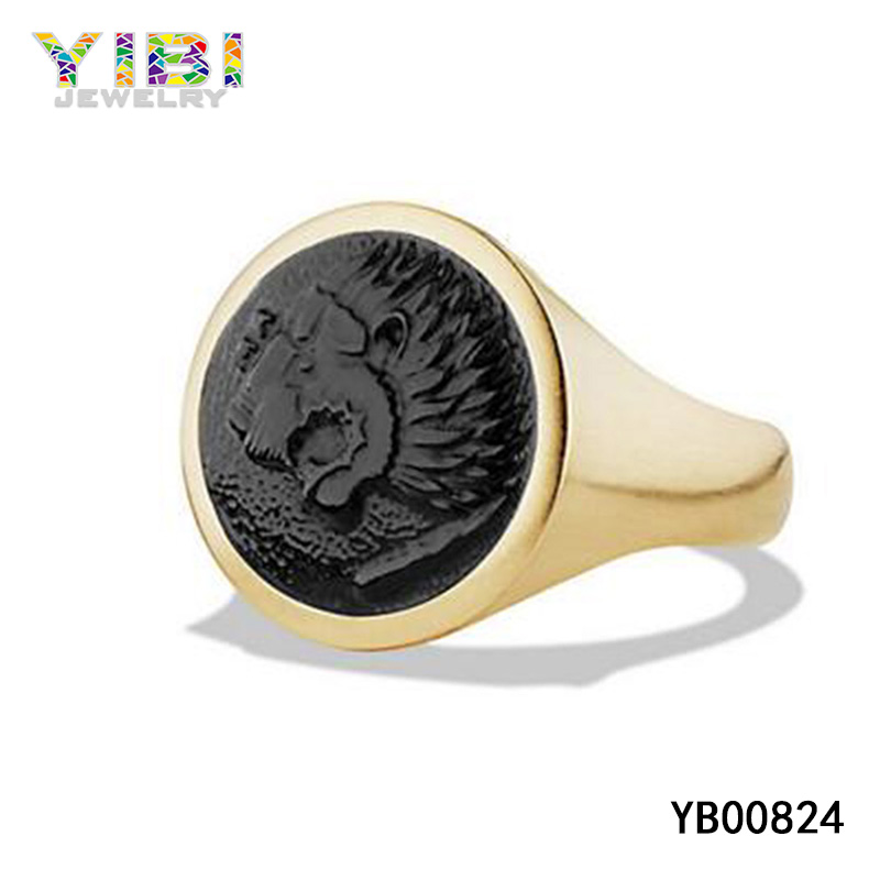 gold plated men stainless steel signet ring