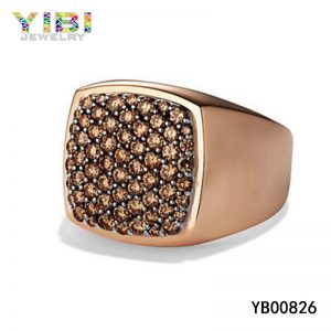 Rose gold plated stainless steel signet ring with cz inlay