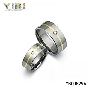 Gold Inlay Titanium Cubic Zirconia Jewellery Ring