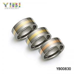 Gold Inlay Flat Titanium Wedding Bands