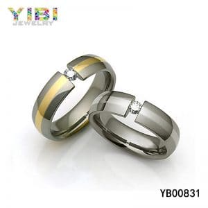 Gemstone Inlay Luxury Titanium Gold Ring Jewelry