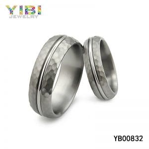 White gold inlay hammered titanium ring