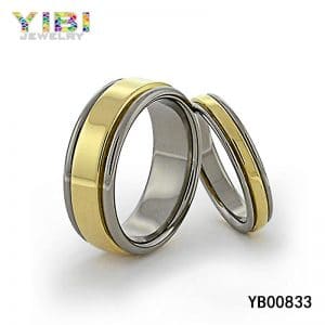 Titanium wedding rings with gold inlay