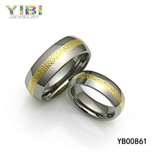 Micro Textured Gold Inlay Brushed Titanium Ring