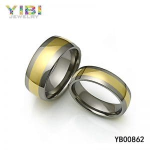 Classic titanium wedding bands with gold inlay