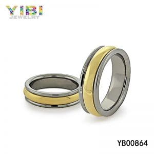Gold Inlay High Setting Titanium Wedding Ring Jewelry