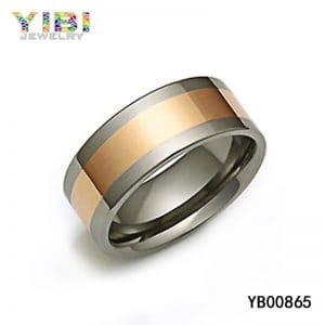 Rose Gold Inlay Men Flat Titanium Ring Jewelry