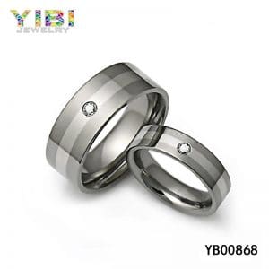 CZ Inlay White Gold Titanium Wedding Bands