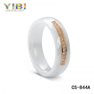 CZ Inlay Modern Faceted Ceramic Wedding Band