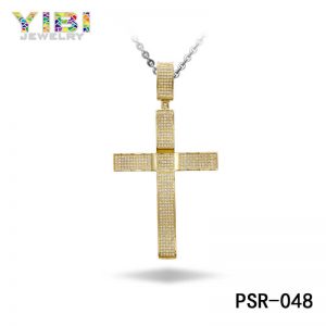CZ Inlay Gold Plated Brass Cross Necklace