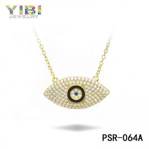 CZ Inlay Gold Plated Brass Evil Eye Necklace