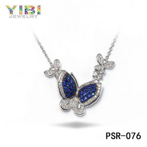 Pretty Brass Blue Cubic Zirconia Butterfly Necklace