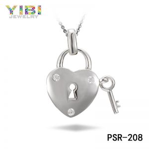 Cubic Zirconia Inlay Brass Heart And Key Pendant