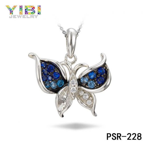 Cubic Zirconia Inlay Brass Butterfly Necklace