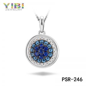 Fine Round Brass Blue Cubic Zirconia Pendant