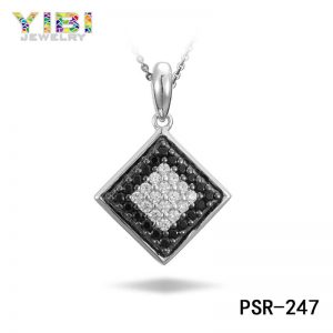 Diamond Shape Cubic Zirconia Inlay Brass Pendant